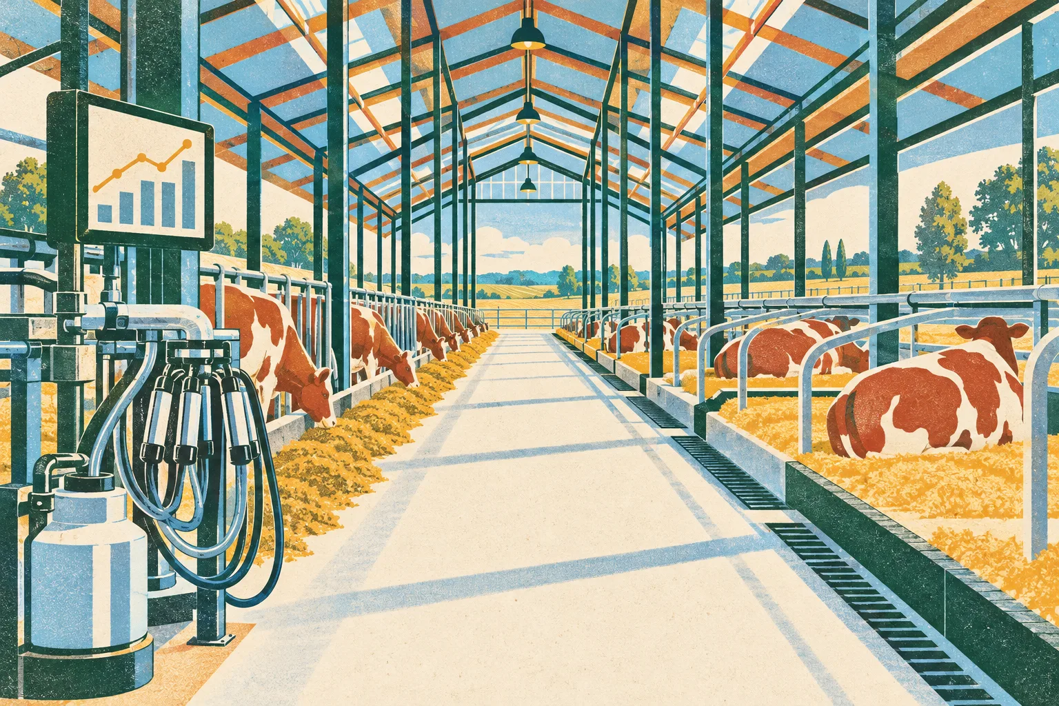 The same barn with equipment and trained operators