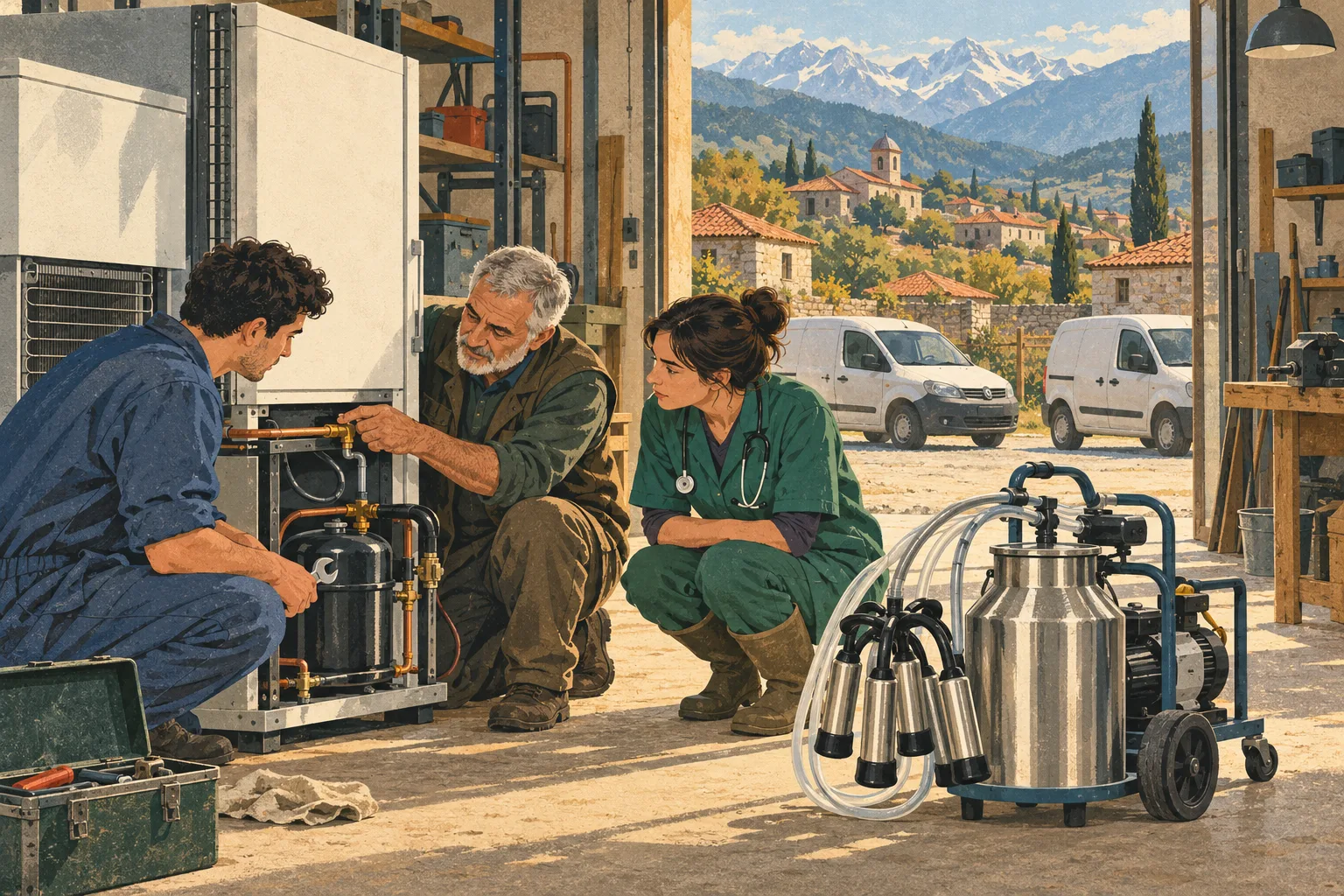 A local mechanic and veterinarian being trained in a Georgian town