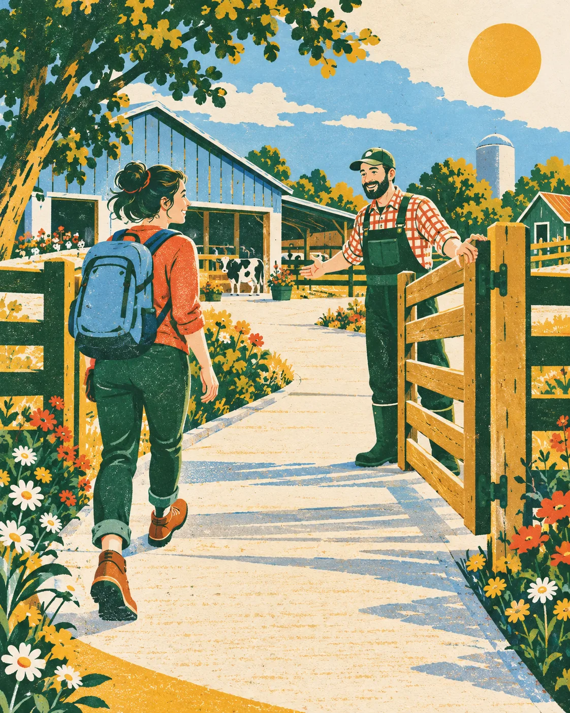 An open farm gate with a gentle ramp