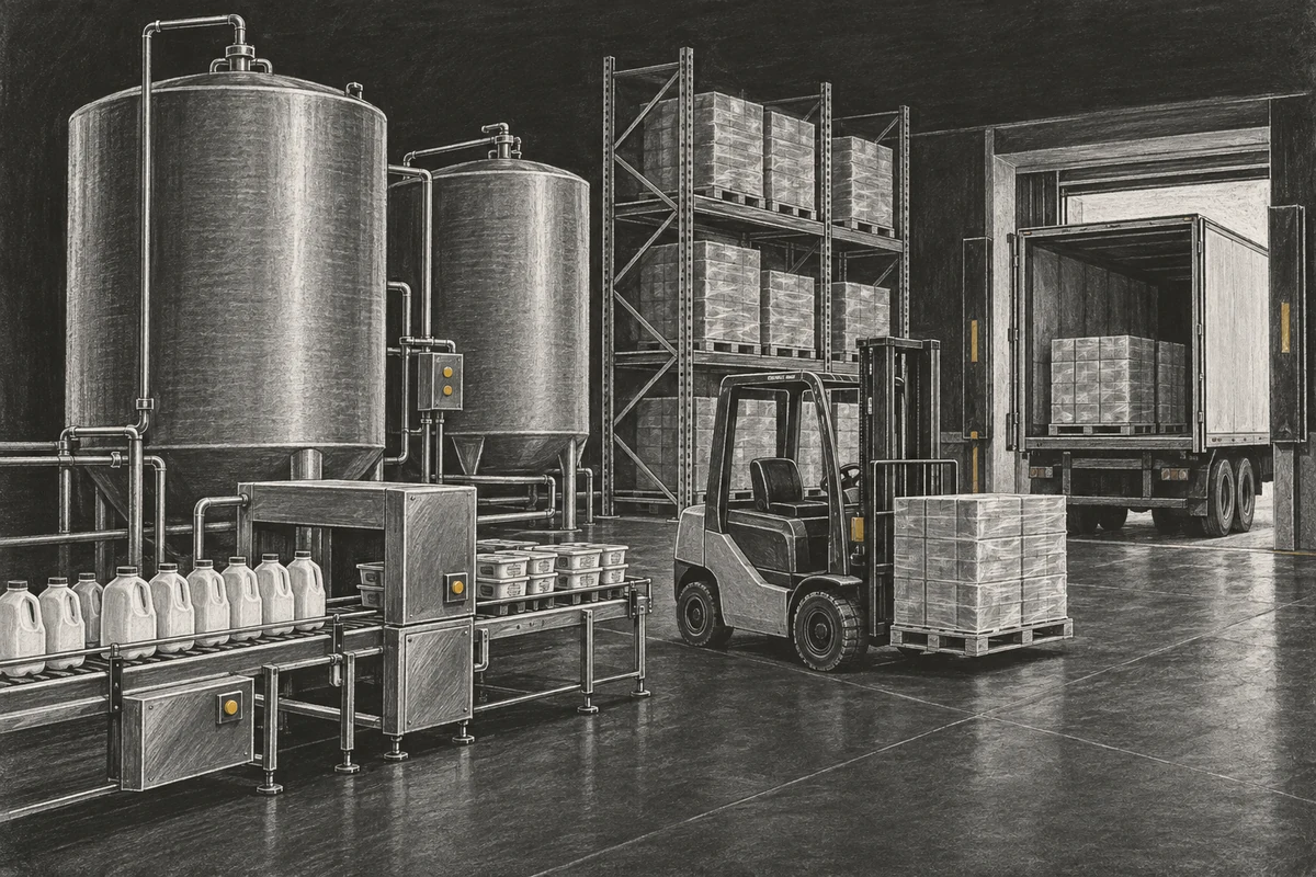 Chalkboard illustration of Dairy Downstream Equipment