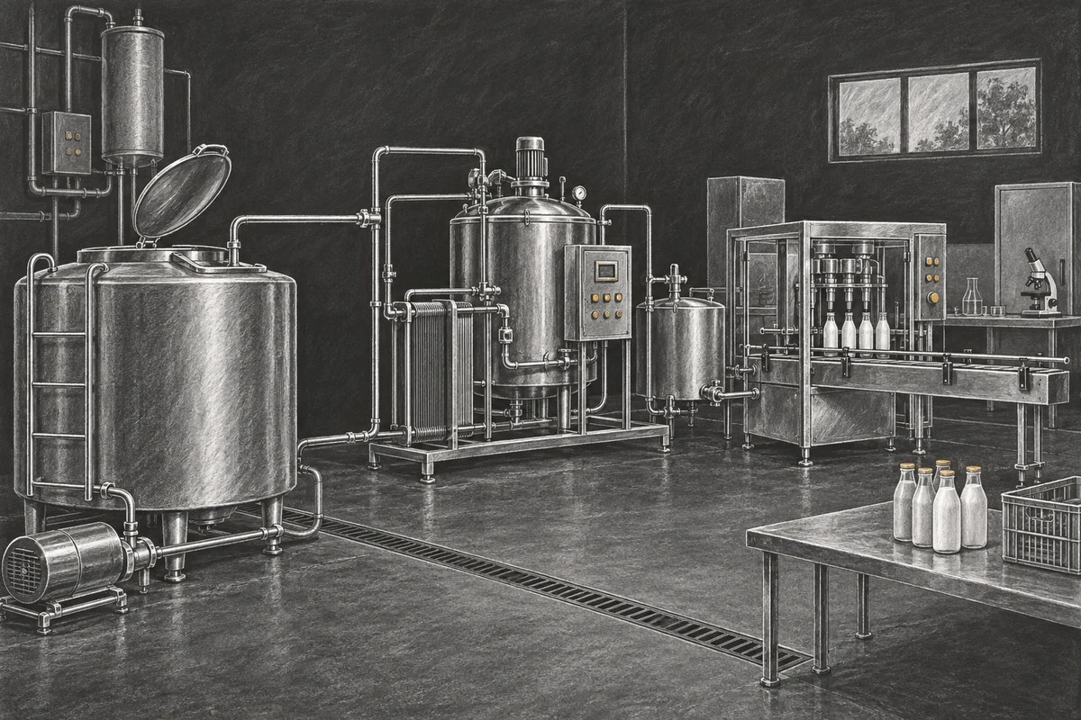 Chalkboard illustration of Mini Dairy Plant Equipment