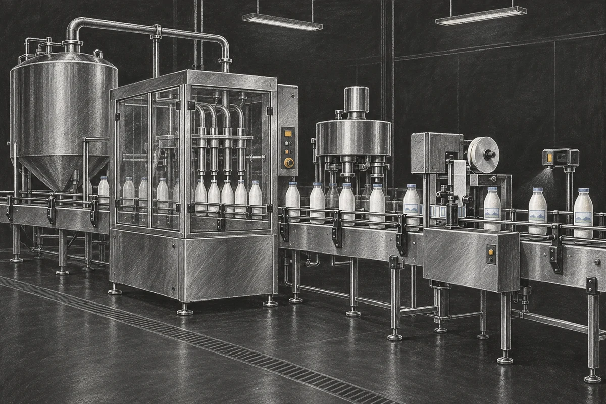 Chalkboard illustration of Chilled Dairy Packaging Equipment