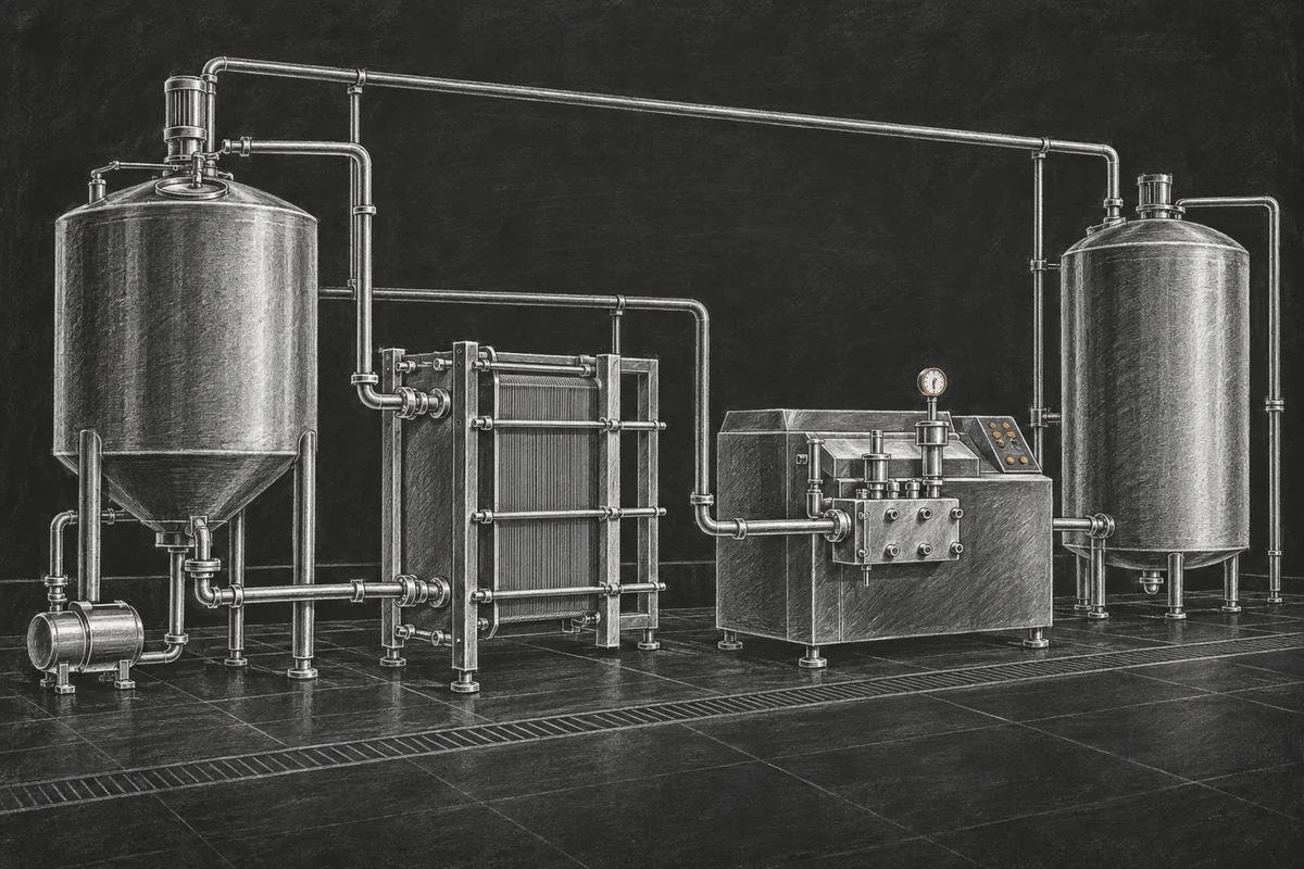 Chalkboard illustration of Liquid Milk Processing Equipment