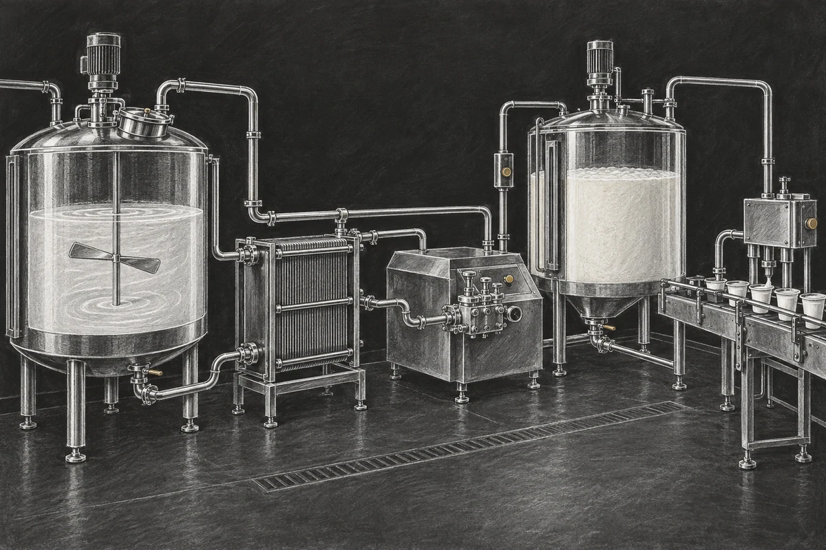 Chalkboard illustration of Fermented Dairy Processing Equipment