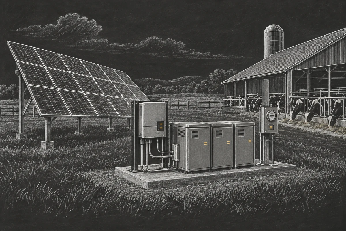 Chalkboard illustration of Farm Renewable Energy Equipment