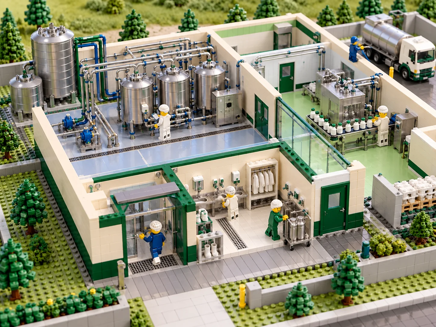 LEGO-style brick-built miniature for Hygienic Dairy Factory Infrastructure.