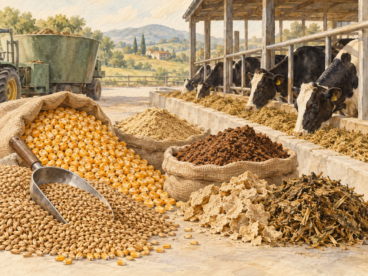 Watercolor illustration of concentrate ingredients.