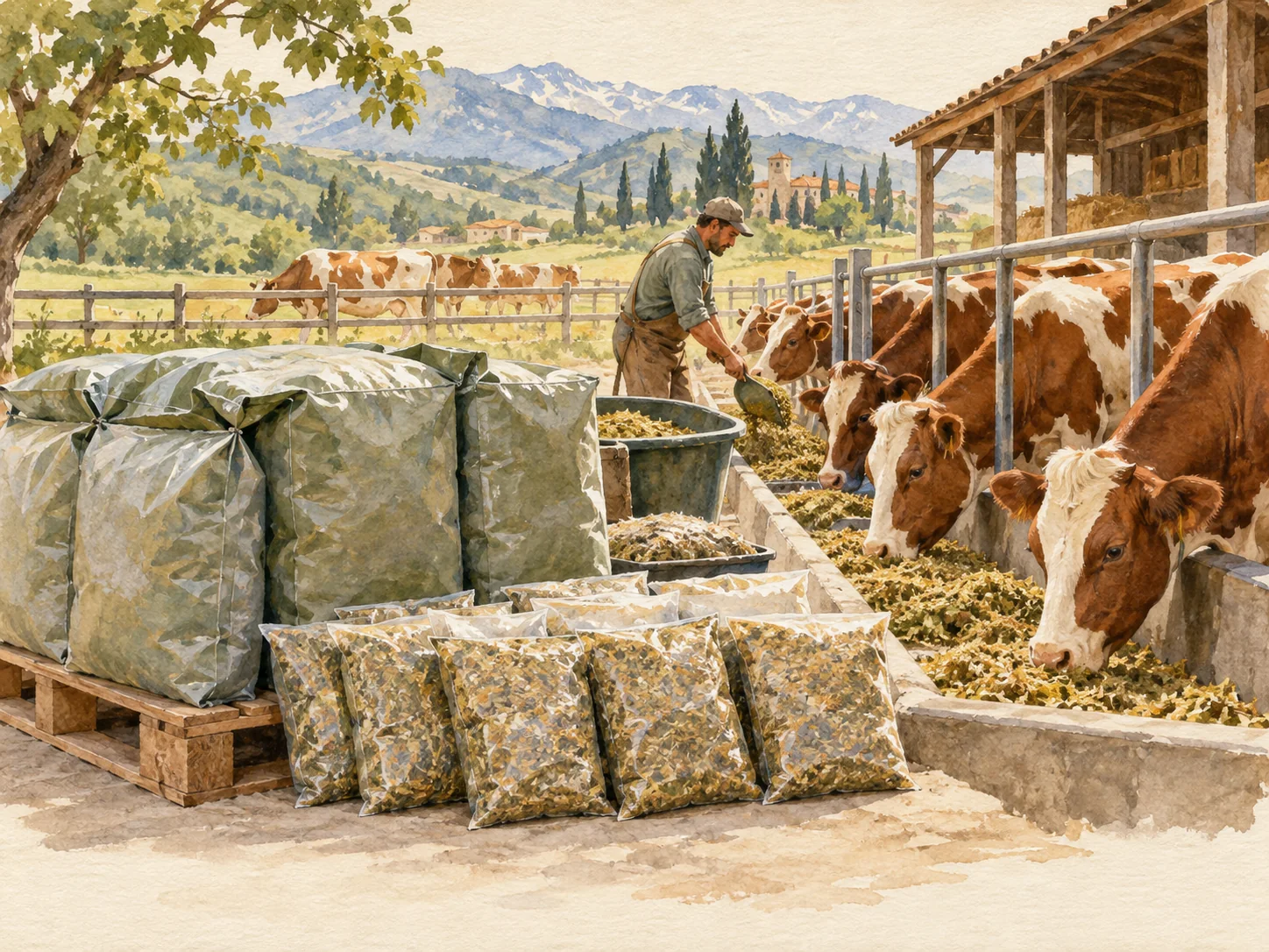 Watercolor illustration of daily prepared rations.