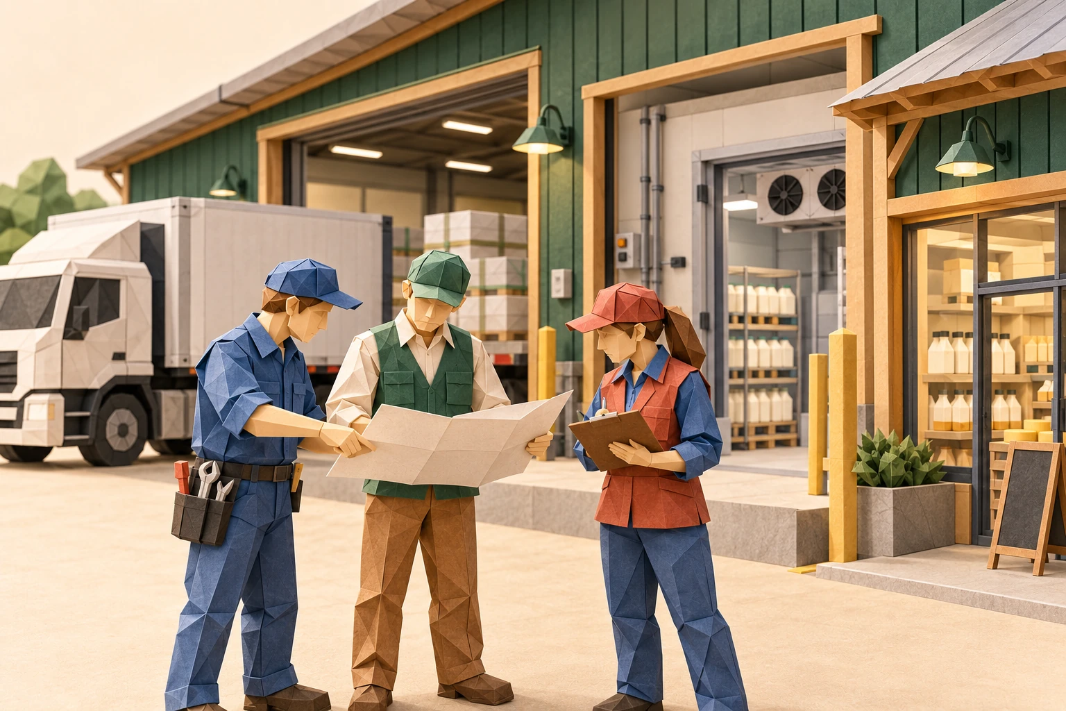 Origami illustration of professional downstream facilities team