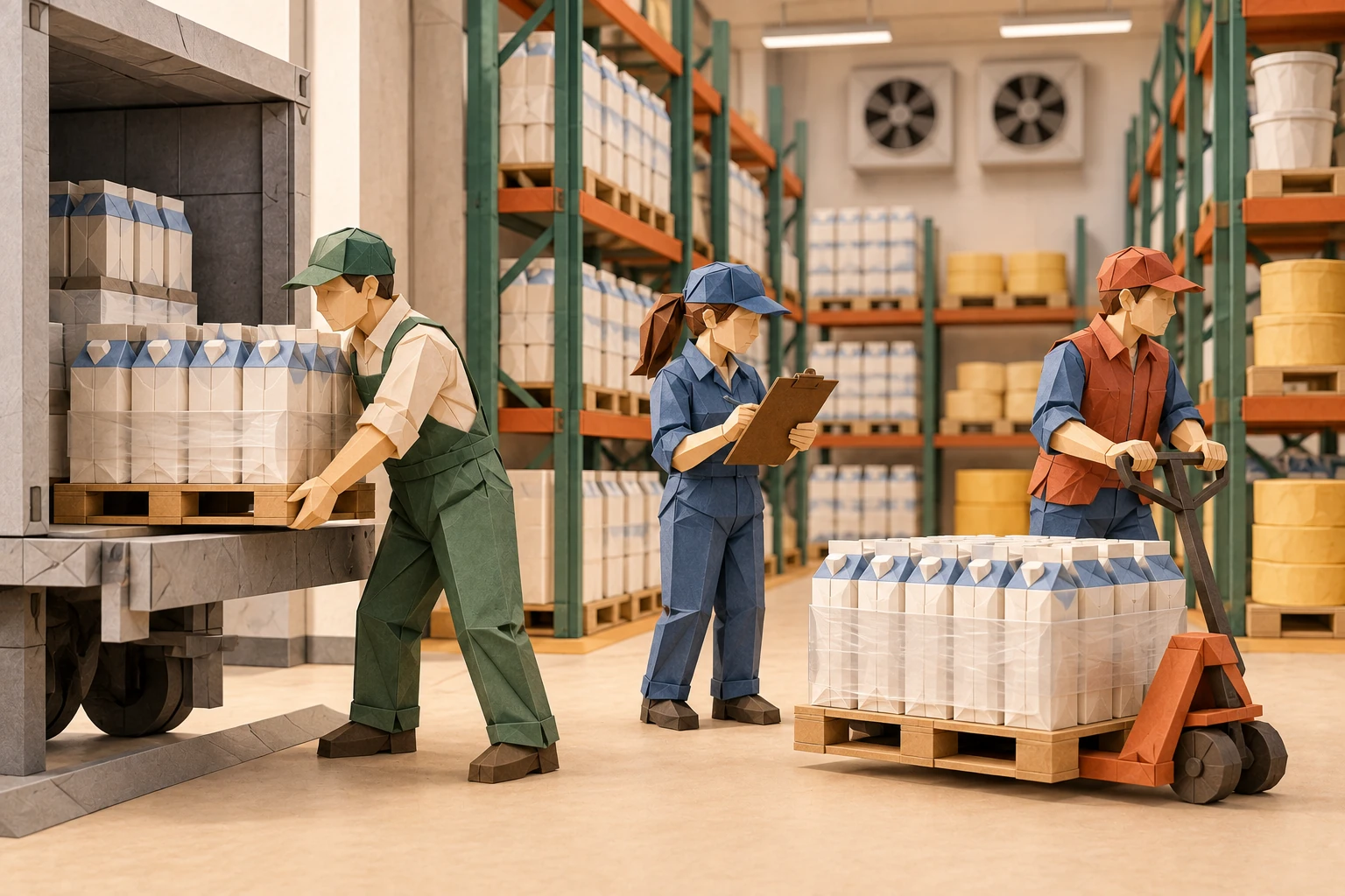 Origami illustration of professional warehouse team